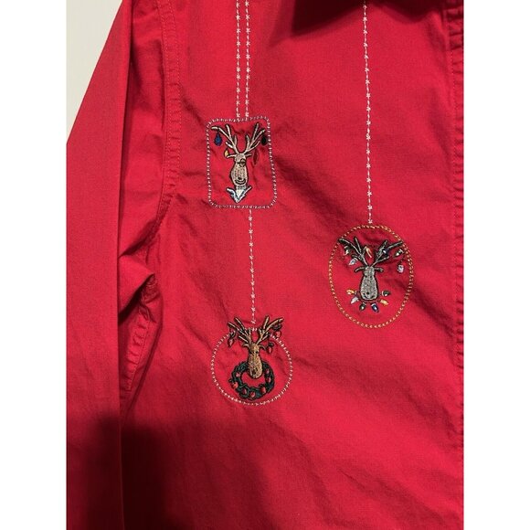 Vtg Basic Editions Button Front‎ Christmas Shirt Reindeer Ornaments Holly Small - Picture 5 of 10